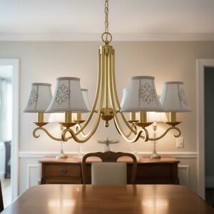 Set of 5 White & Tan Fabric Embroidered Chandelier Shades